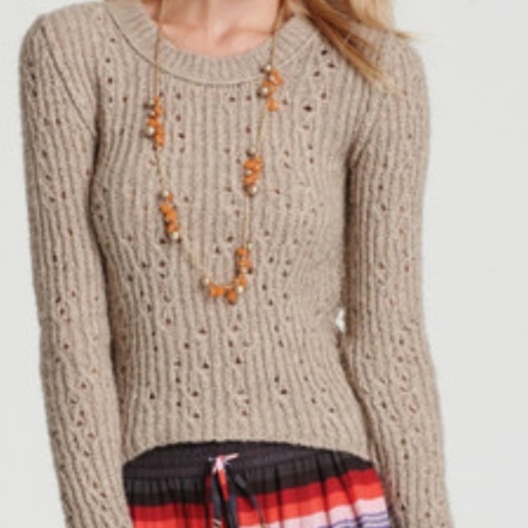 Free People Sweaters - Free People Lt Brown Open Knit Soft Wool Blend Sweater Size L Long Sleeve Soft